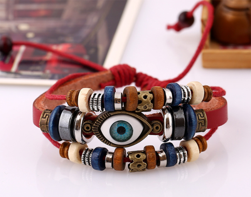 European and American Beaded Eye Cowhide Adjustable Bracelet (Men's Others)