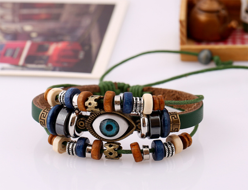European and American Beaded Eye Cowhide Adjustable Bracelet (Men's Others)