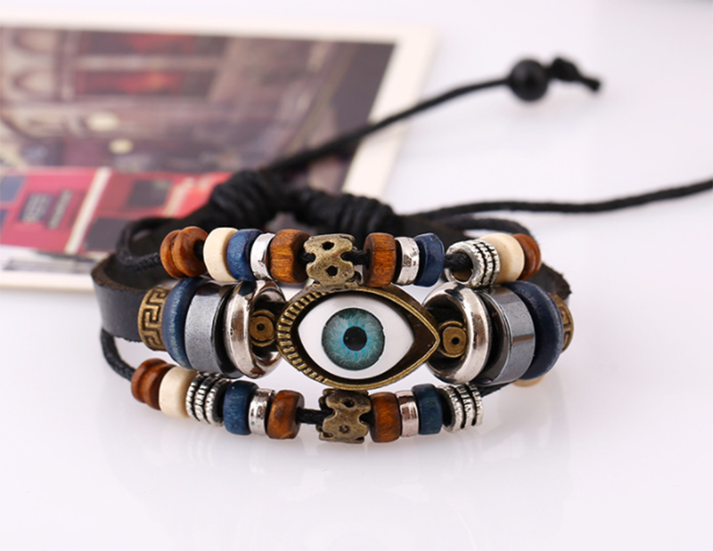 European and American Beaded Eye Cowhide Adjustable Bracelet (Men's Others)