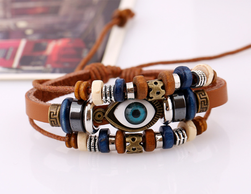 European and American Beaded Eye Cowhide Adjustable Bracelet (Men's Others)