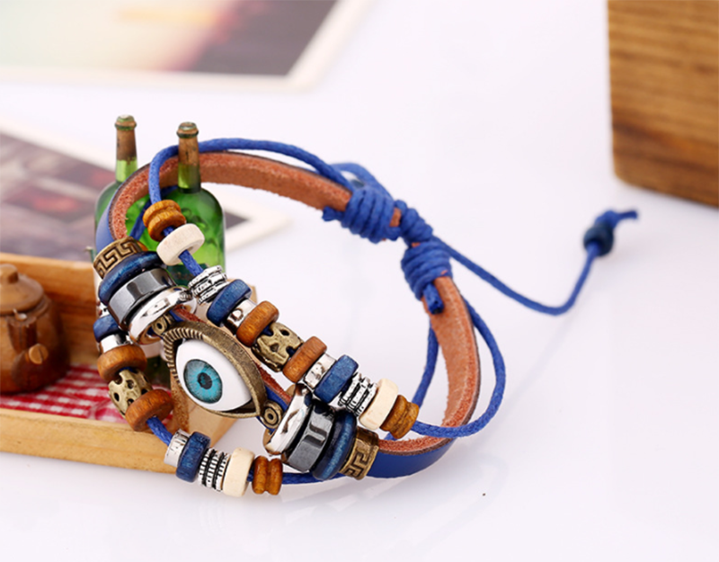 European and American Beaded Eye Cowhide Adjustable Bracelet (Men's Others)
