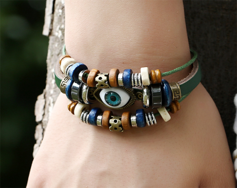European and American Beaded Eye Cowhide Adjustable Bracelet (Men's Others)