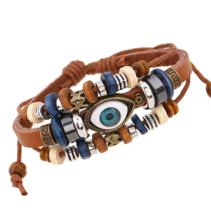 European and American Beaded Eye Cowhide Adjustable Bracelet (Men's Others)