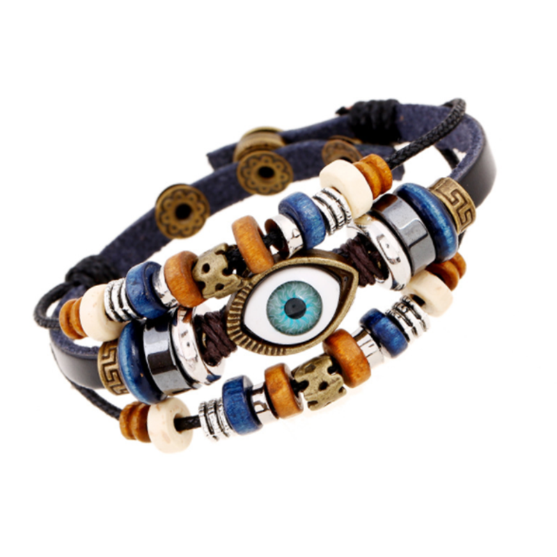European and American Beaded Eye Cowhide Adjustable Bracelet (Men's Others)