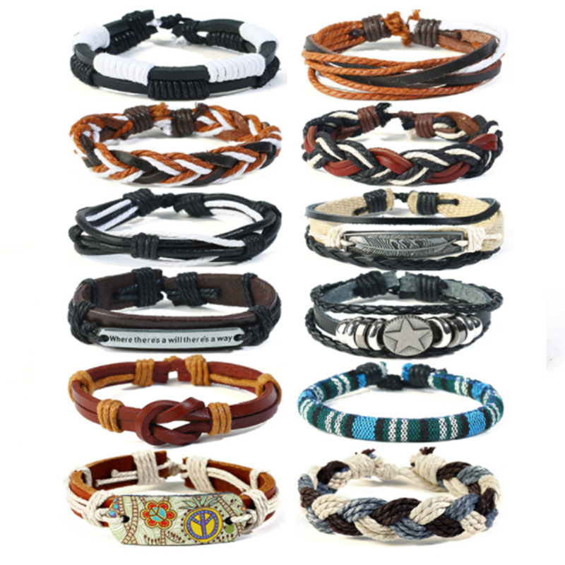 Simple diy retro woven leather men's multi-layer bracelet (men's other)