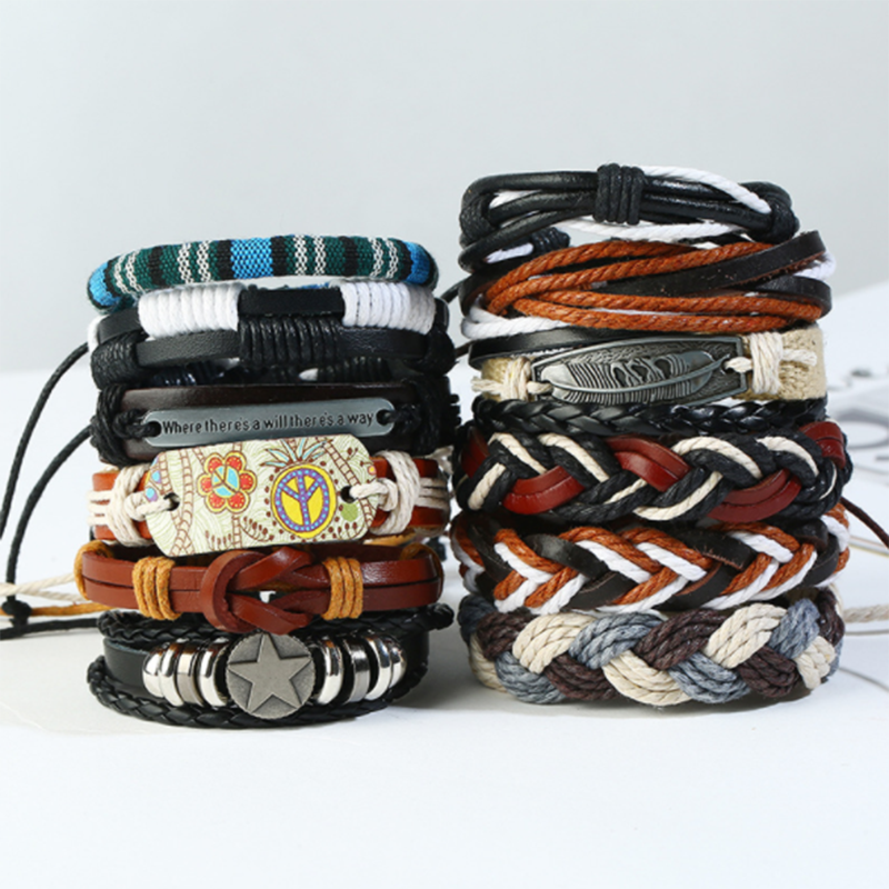 Simple diy retro woven leather men's multi-layer bracelet (men's other)