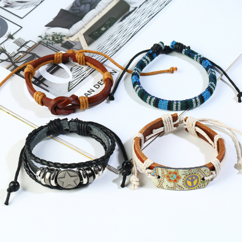 Simple diy retro woven leather men's multi-layer bracelet (men's other)