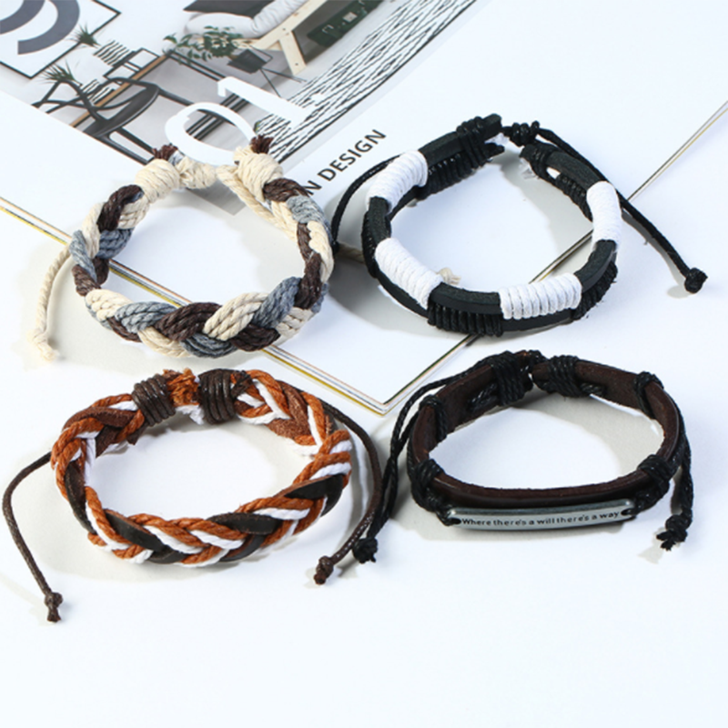 Simple diy retro woven leather men's multi-layer bracelet (men's other)