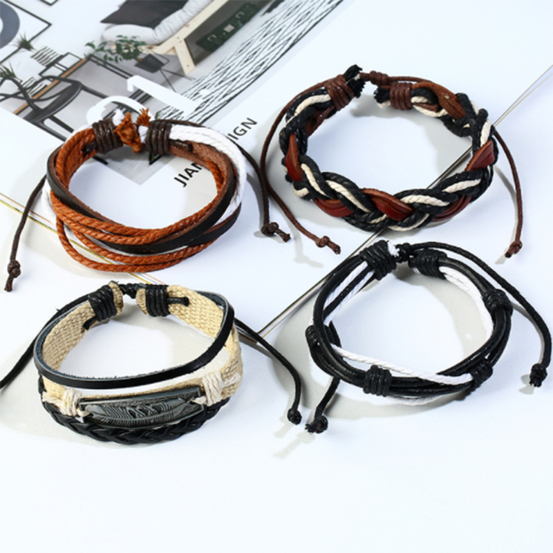 Simple diy retro woven leather men's multi-layer bracelet (men's other)
