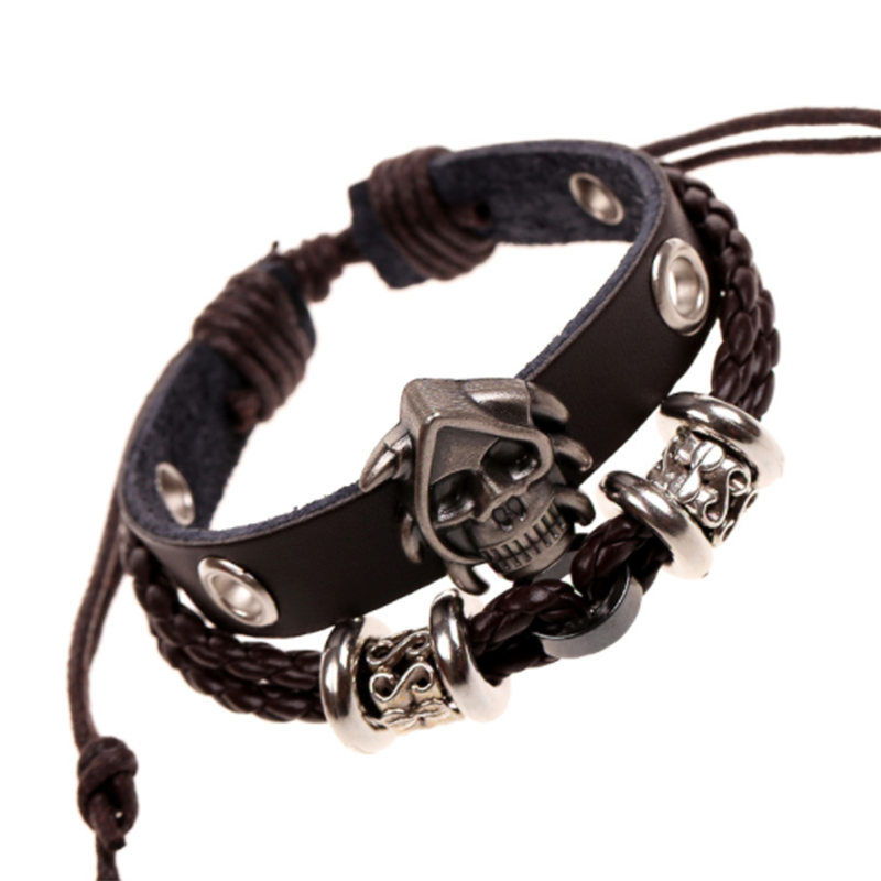 European and American new skull woven leather bracelet (men's other)