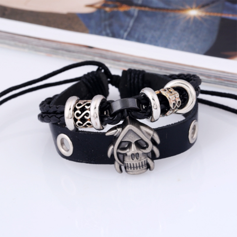 European and American new skull woven leather bracelet (men's other)