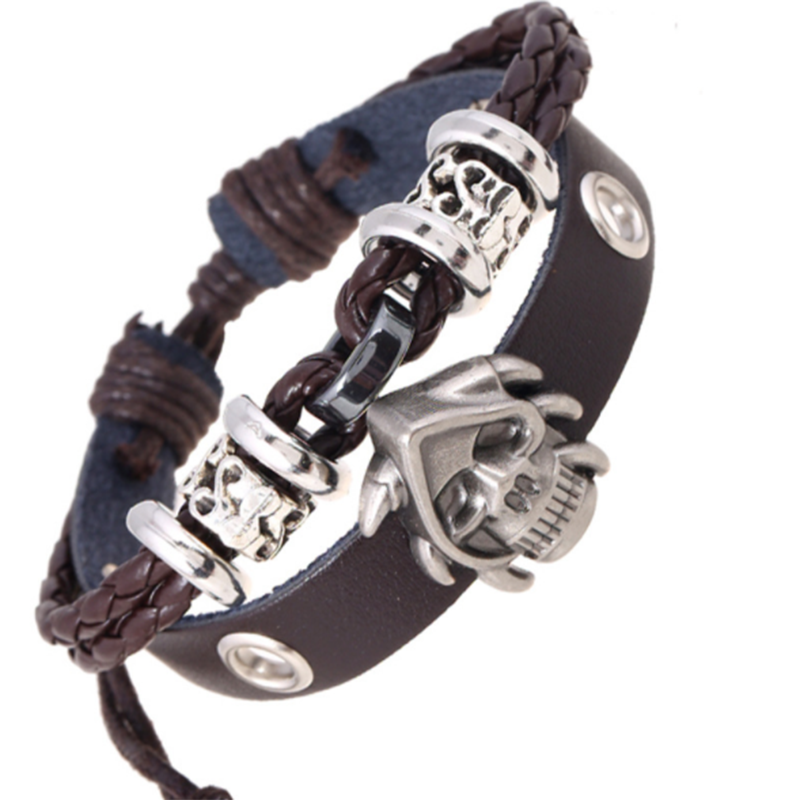 European and American new skull woven leather bracelet (men's other)