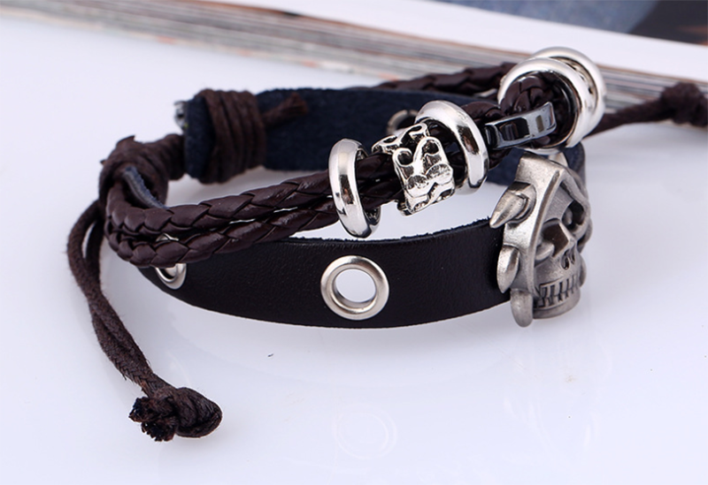 European and American new skull woven leather bracelet (men's other)