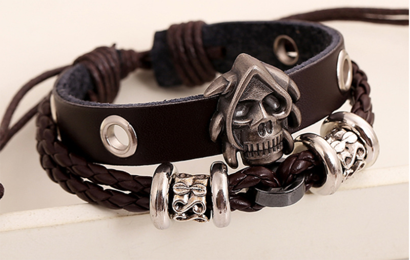 European and American new skull woven leather bracelet (men's other)