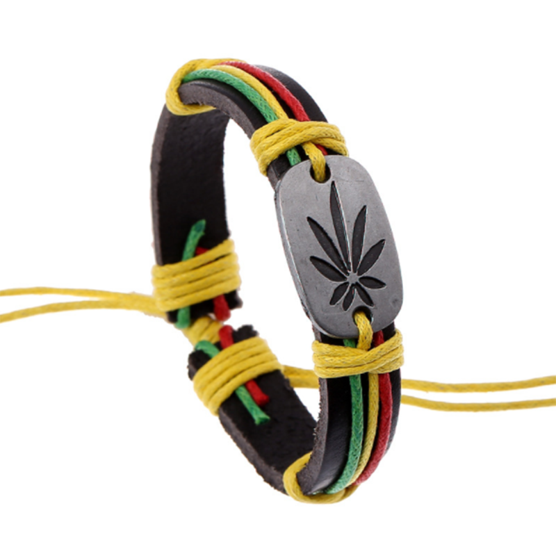Red Yellow Green Maple Leaf Leather Jewellery Bracelet (Men's Other)