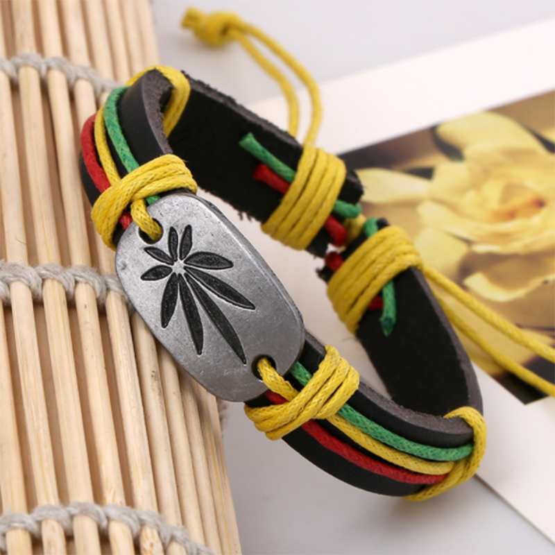 Red Yellow Green Maple Leaf Leather Jewellery Bracelet (Men's Other)