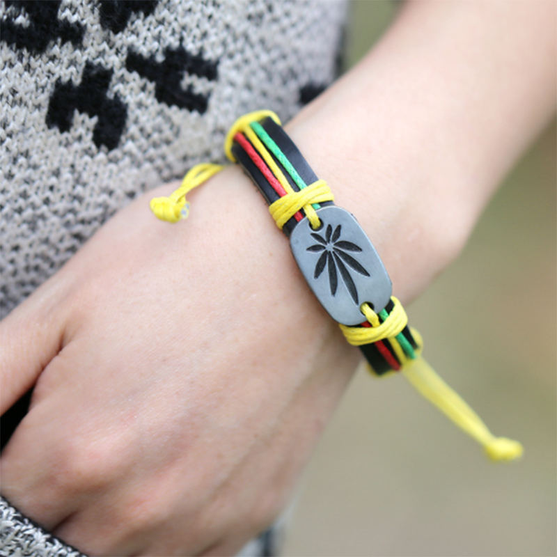 Red Yellow Green Maple Leaf Leather Jewellery Bracelet (Men's Other)