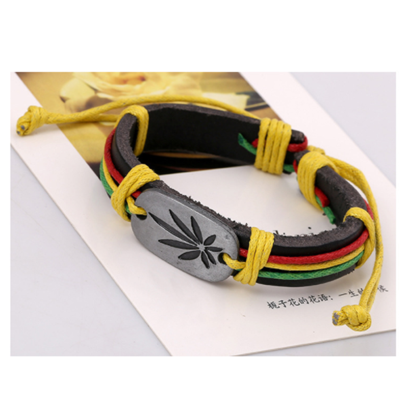 Red Yellow Green Maple Leaf Leather Jewellery Bracelet (Men's Other)