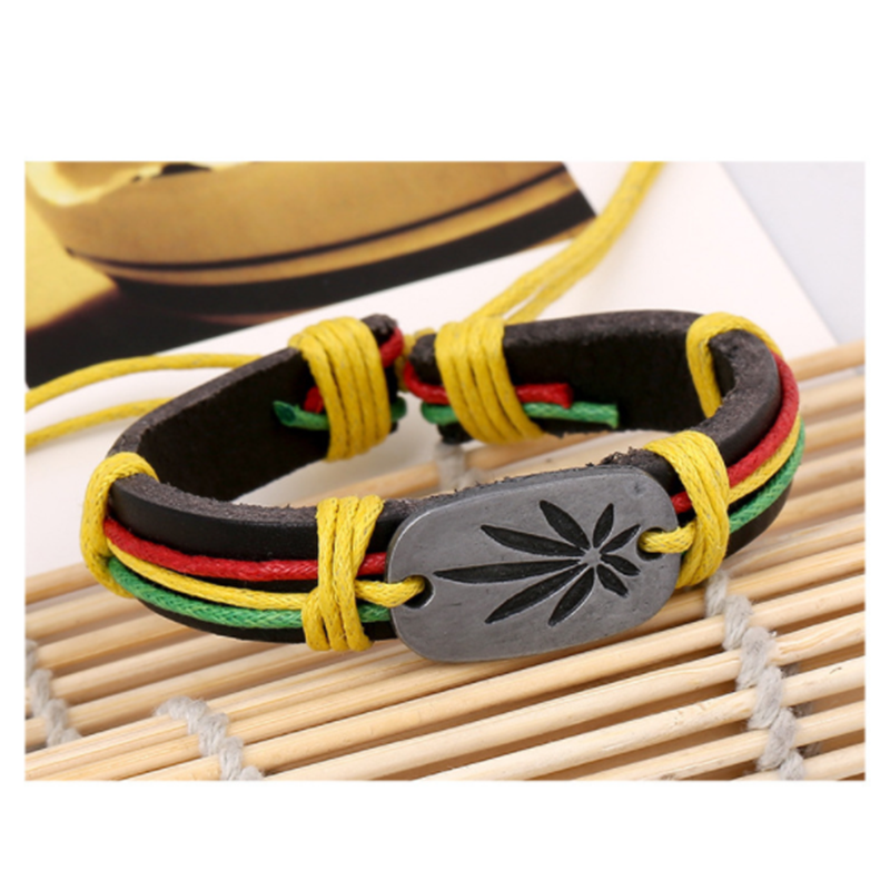 Red Yellow Green Maple Leaf Leather Jewellery Bracelet (Men's Other)