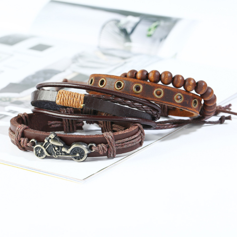 New Vintage Woven 4-Piece Cowhide Bracelet (Men's Other)