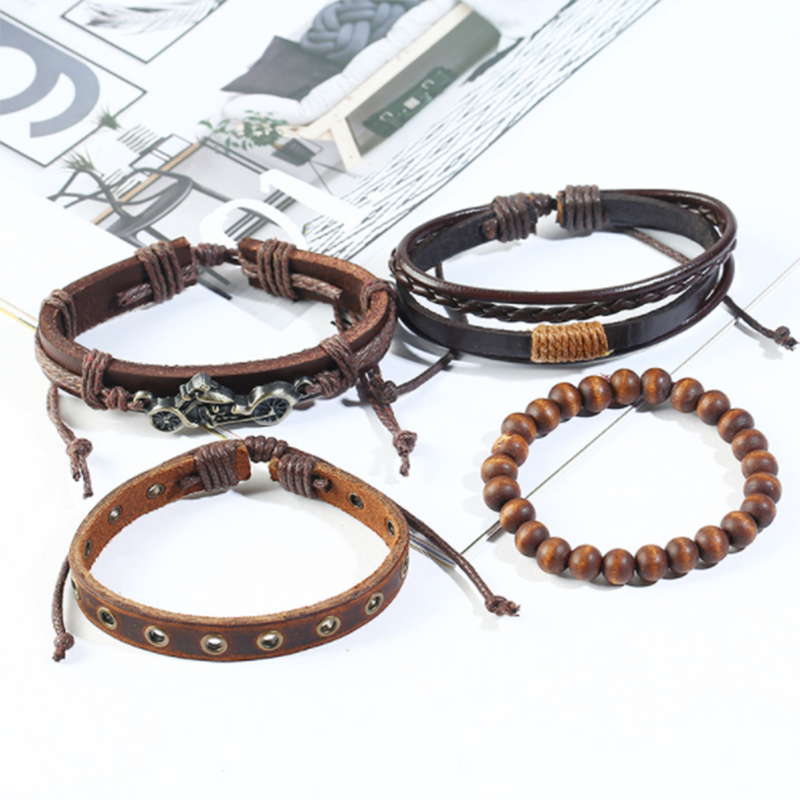 New Vintage Woven 4-Piece Cowhide Bracelet (Men's Other)