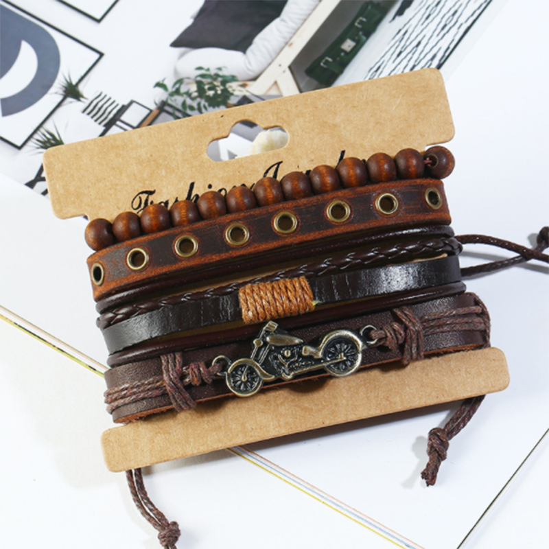 New Vintage Woven 4-Piece Cowhide Bracelet (Men's Other)