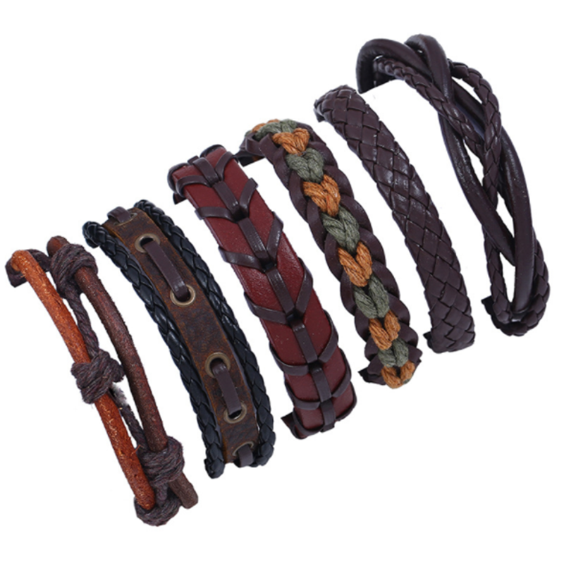 Woven DIY Six-piece Multi-layer European and American Leather Bracelet (Men's Other)