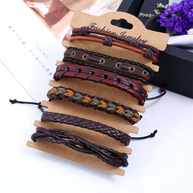Woven DIY Six-piece Multi-layer European and American Leather Bracelet (Men's Other)