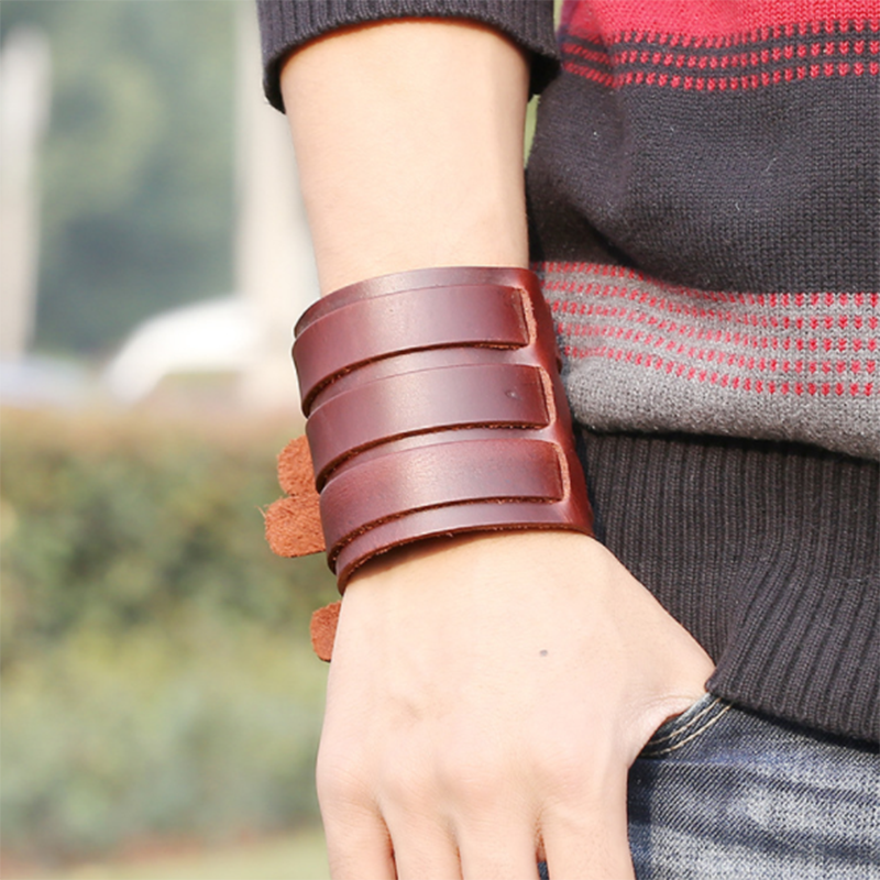 Punk Wide Leather Cowhide Bracelet (Men's Other)