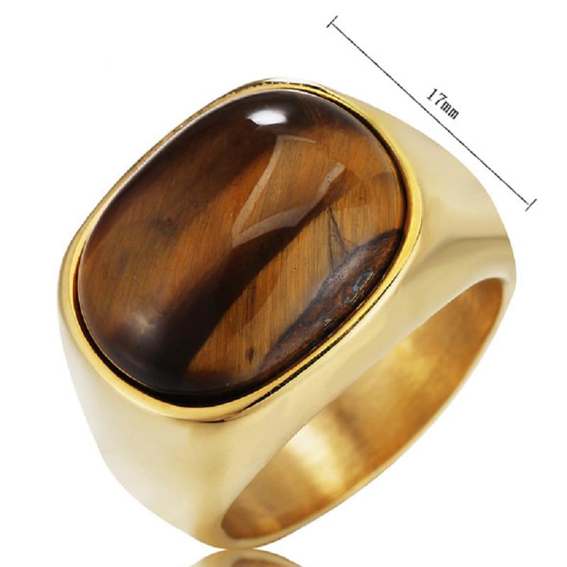 European and American personalized jewelry popular tiger eye gem men's titanium steel ring