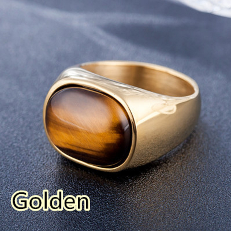 European and American personalized jewelry popular tiger eye gem men's titanium steel ring