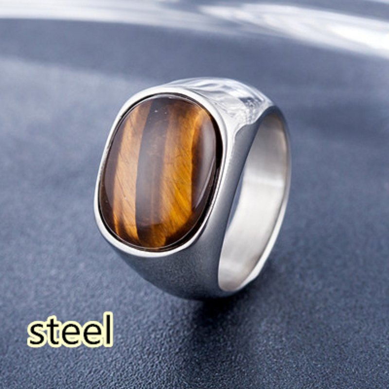 European and American personalized jewelry popular tiger eye gem men's titanium steel ring