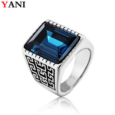 European and American men's titanium steel ring popular punk Gothic vintage Great Wall pattern gem
