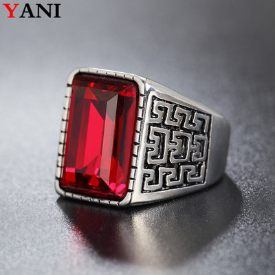 European and American men's titanium steel ring popular punk Gothic vintage Great Wall pattern gem