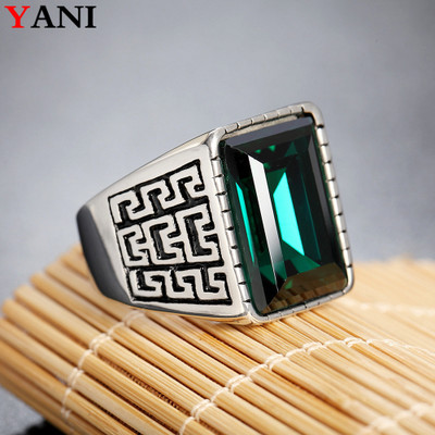 European and American men's titanium steel ring popular punk Gothic vintage Great Wall pattern gem