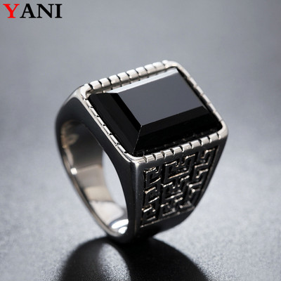 European and American men's titanium steel ring popular punk Gothic vintage Great Wall pattern gem