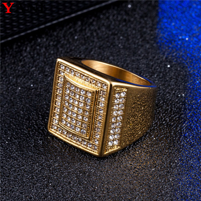European and American Stainless Steel Jewelry Men's Ring Fashion Square Diamond Titanium Steel