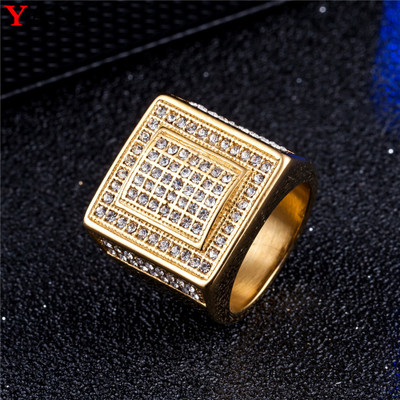 European and American Stainless Steel Jewelry Men's Ring Fashion Square Diamond Titanium Steel