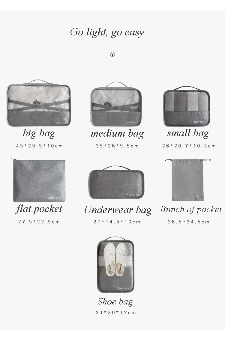 Luggage underwear packing waterproof bag travel clothes travel storage bag 7 sets