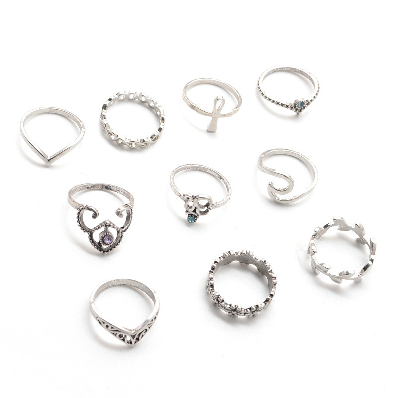 10 Pcs/set rings sets for women rings ladies jewelry V-shaped flower rings wedding in jewellery