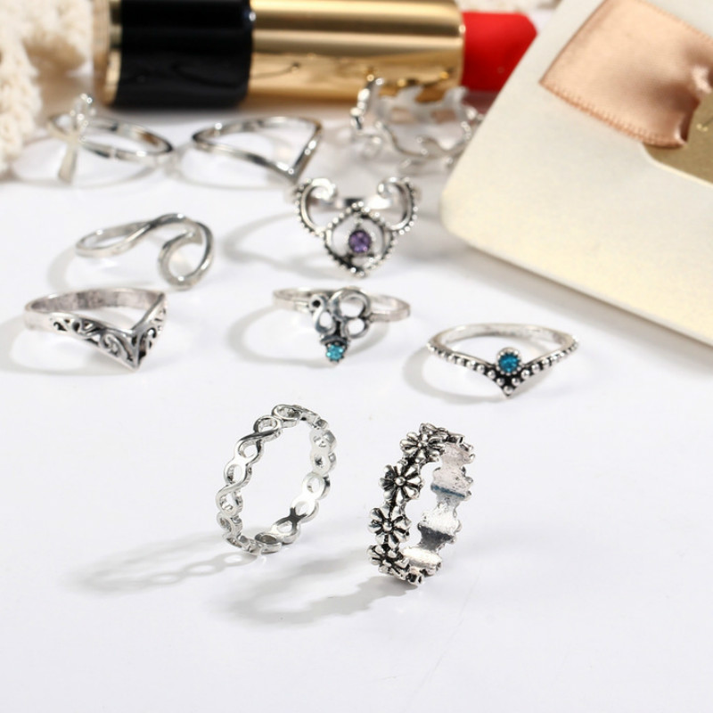 10 Pcs/set rings sets for women rings ladies jewelry V-shaped flower rings wedding in jewellery