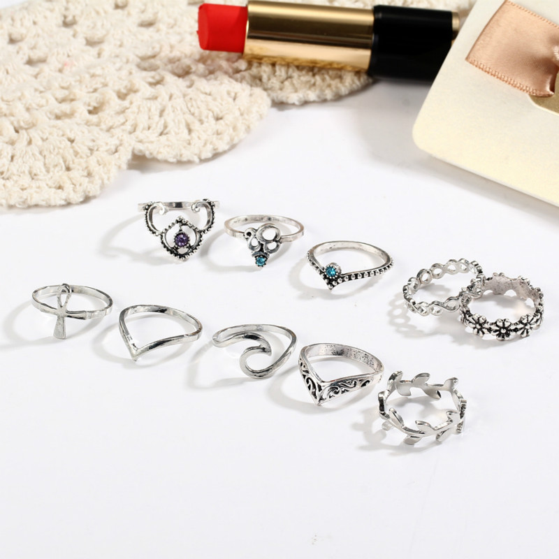 10 Pcs/set rings sets for women rings ladies jewelry V-shaped flower rings wedding in jewellery