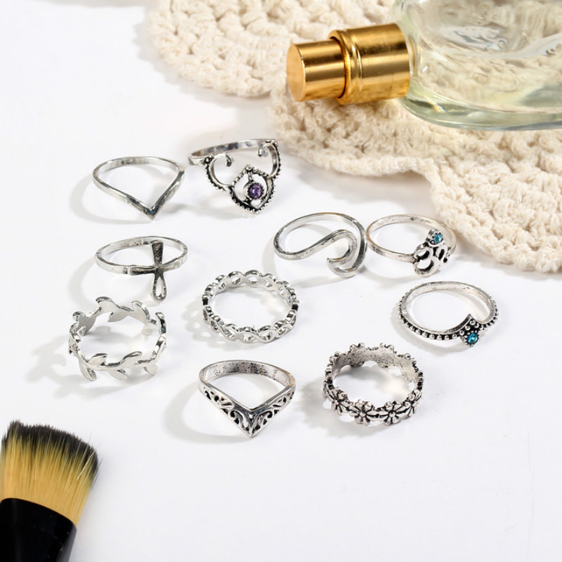10 Pcs/set rings sets for women rings ladies jewelry V-shaped flower rings wedding in jewellery