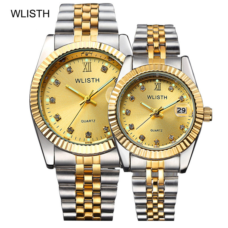 2PCS/SET Fashion business high-end couples watches men women waterproof gold watchs ladies couples