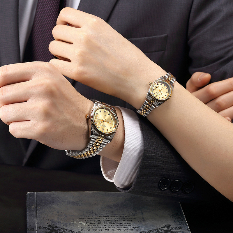 2PCS/SET Fashion business high-end couples watches men women waterproof gold watchs ladies couples