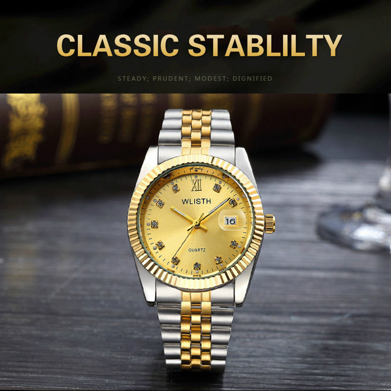 2PCS/SET Fashion business high-end couples watches men women waterproof gold watchs ladies couples