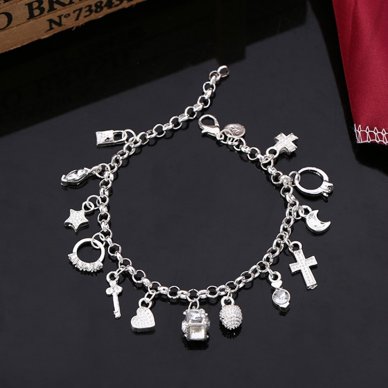 Fashion plated 925 silver bracelets for women silvery korean 13 hanging ornament wedding Jewelry