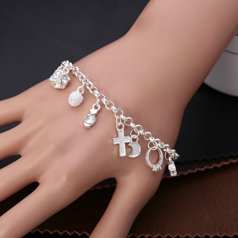 Fashion plated 925 silver bracelets for women silvery korean 13 hanging ornament wedding Jewelry