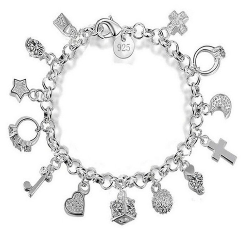Fashion plated 925 silver bracelets for women silvery korean 13 hanging ornament wedding Jewelry