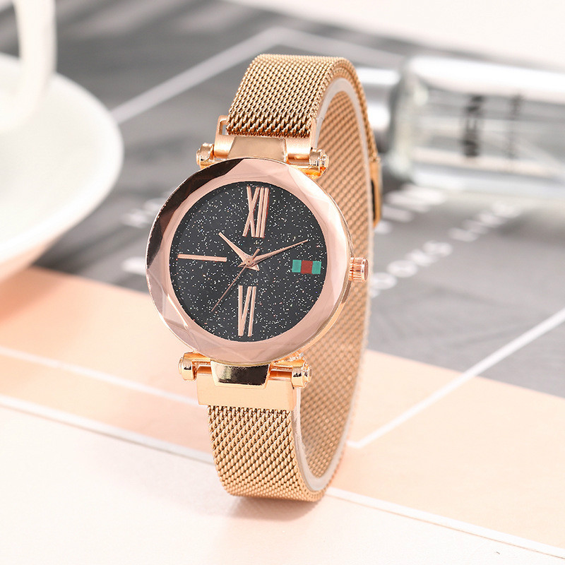 New fashions star quartz watches ladies magnet strap stainless steel plating mesh belt watchs women